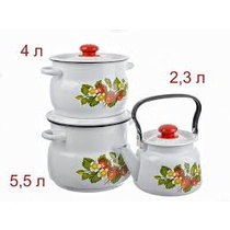 набор 14 белый Ягодный чай кастрюли сфер 4л 5,5л чайник 2,3л
