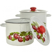 набор 20 белый с деколью на кр. Вишневый сад кастрюли цилиндр 3,5л 5,5л
